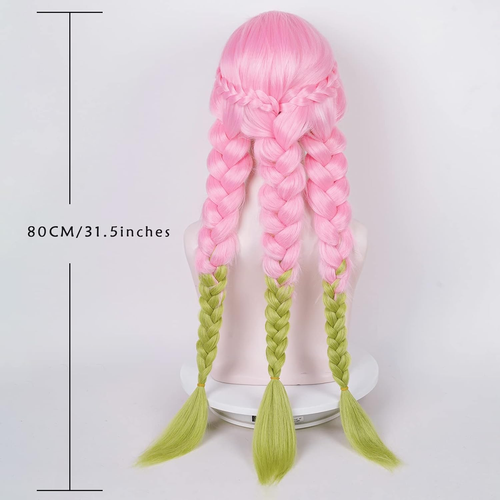 LABEAUTÉ Max Beauty Anime rosa und grün Perücke für Mitsuri Cosplay geflochtenes Haar Wi - Bild 7 von 12