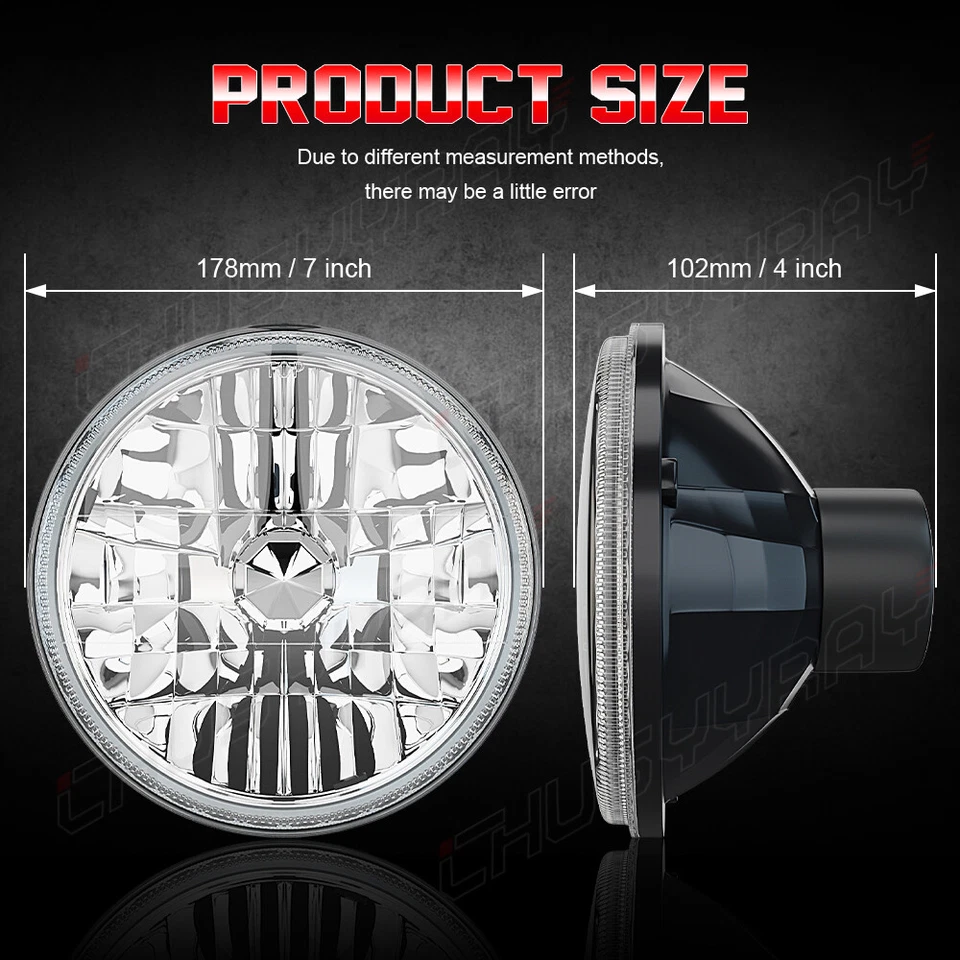 Par de faros LED redondos cromados de 7 pulgadas de haz alto/bajo para camioneta Ford F100 F150 F250 Foto 4 de 4