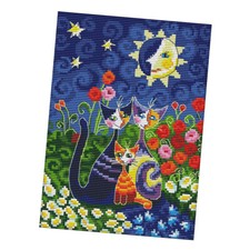 Stickvorlage Kreuzstich Stickerei Stickbild (Katze Familie) Stickpackung