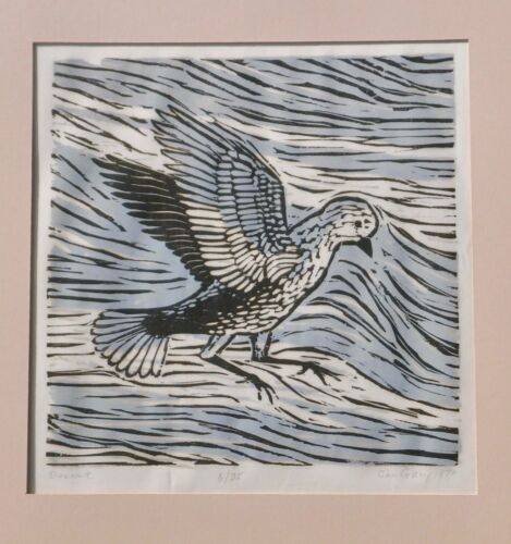 "Descent" Bird in Downward Flight Woodcut-6/35-1970- Jan Gary - Picture 1 of 7