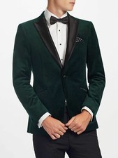 Mens Designer Green Velvet Jacket Classic Party Wear Elegant Dinner Blazer Coats