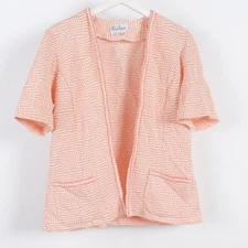 Vintage 70s Knit Short Sleeve Cardigan Nelly Don Stoner Square Medium Coral