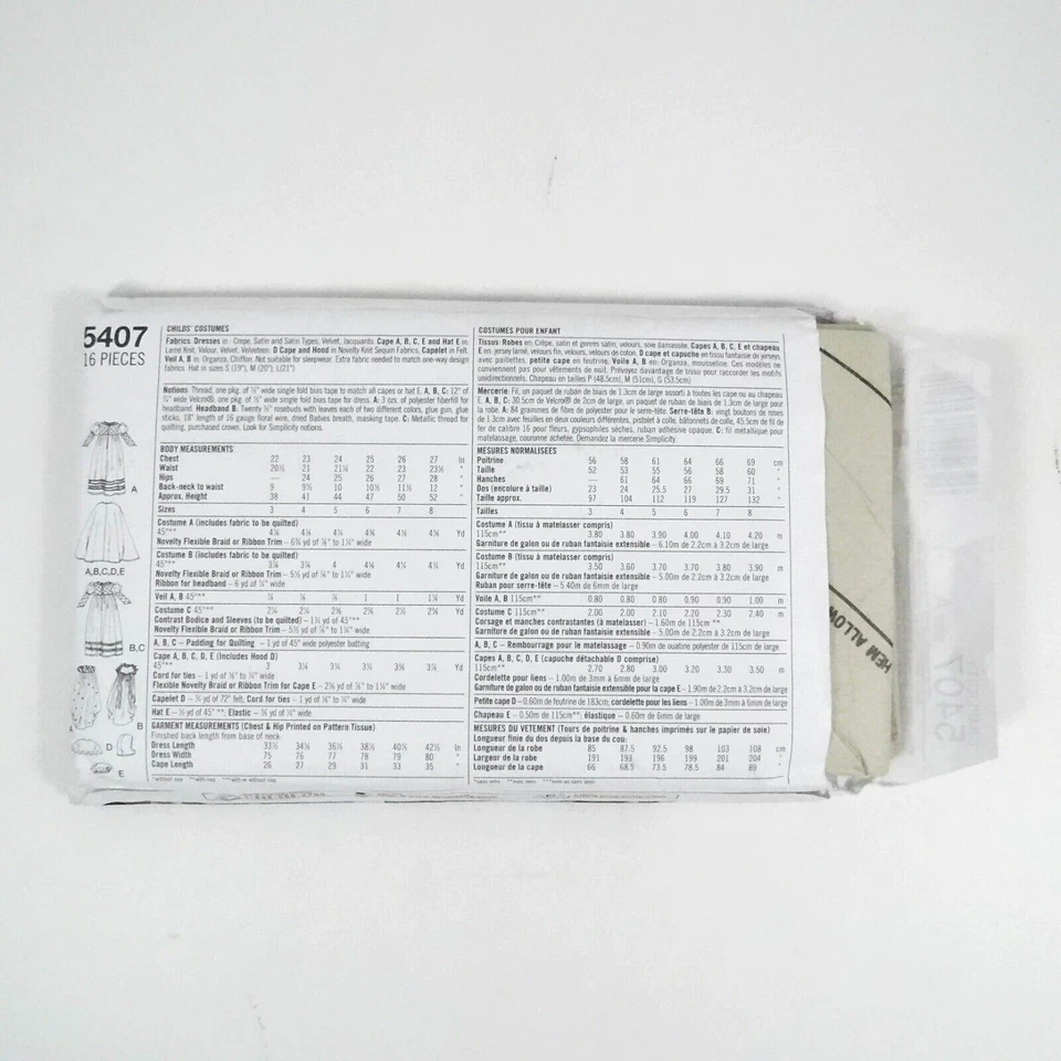 Simplicity Costume 5407 Kids Princess Knight Medival Sewing Pattern Sz 3-8 Uncut - Image 3 of 4