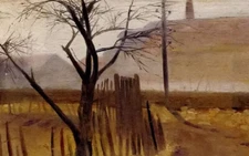 Oil painting Paul Louis Delance - saunois (seine et oise) winter landscape river