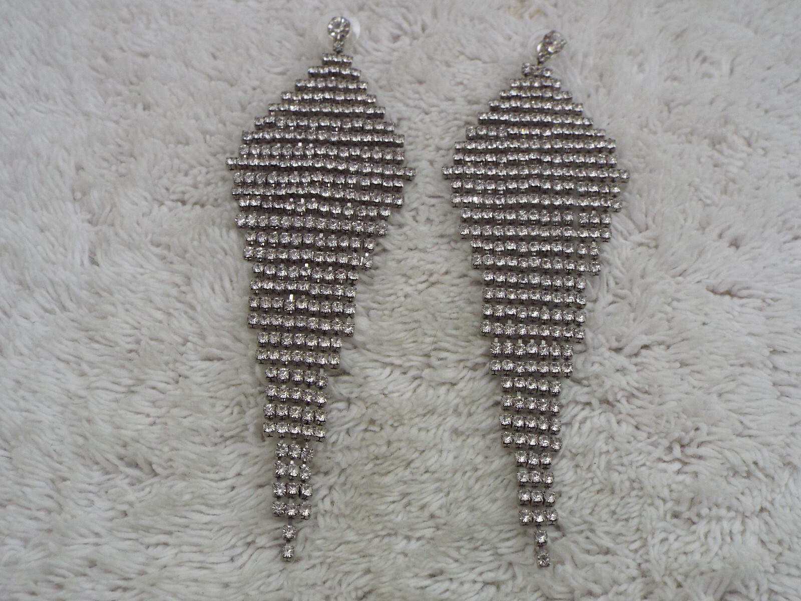 Silvertone Rhinestone Statement Runway Drip Pierc… - image 1