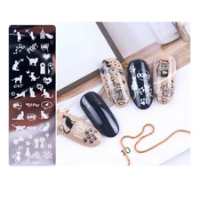 Cats Butterfly Paw Print Metal Nail Stamping Plates Fish Bone Heart Bow Love Cat