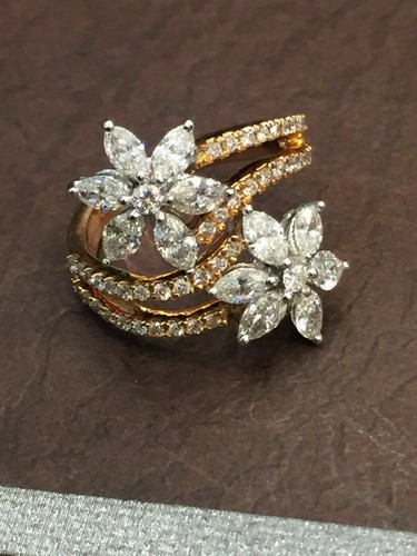 1,96 cts rotondo Marquise taglio diamanti naturale anello in 585 14 Carati oro - Foto 2 di 12