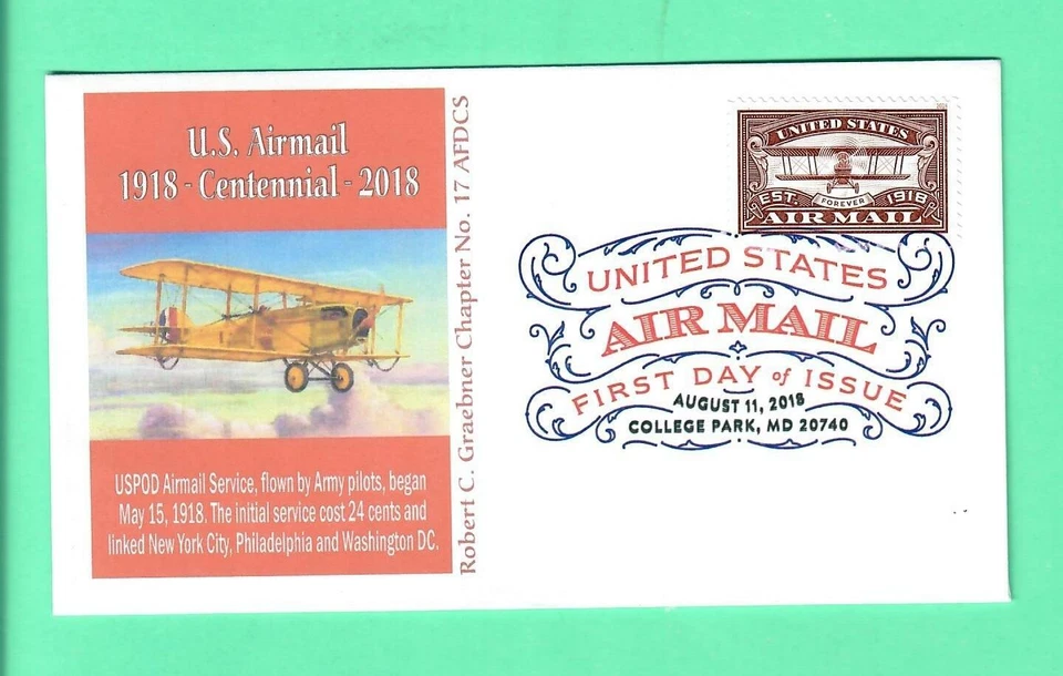 #5282 Centennial Air Mail RED FDC, AUG. 11,2018, Graebner Cachet, Digital Cancel - Image 2 of 2