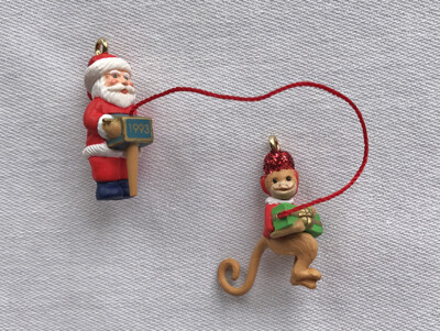 1993 Monkey Melody ~ Santa is an Organ Grinder ~ Hallmark Miniature Ornament