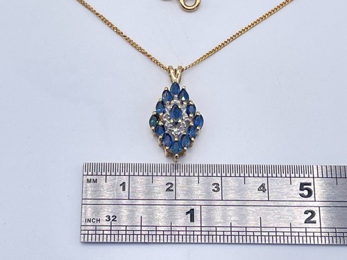 9ct Gold Hallmarked Sapphire & Diamond & 18" Chain. Goldmine Jewellers - Picture 5 of 6