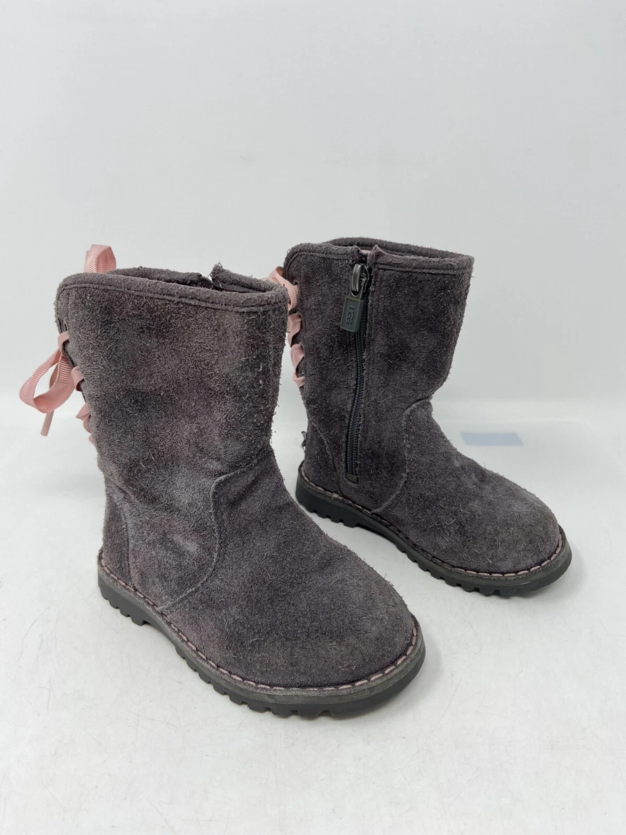 UGG Australia 1007254T Grey Pink Boots Back Lace Up Side Zipper Size 6