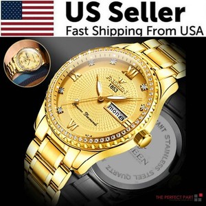 Reloj dorado clásico para hombre, resistente al agua, acero inoxidable, cuarzo, analógico, regalo de negocios