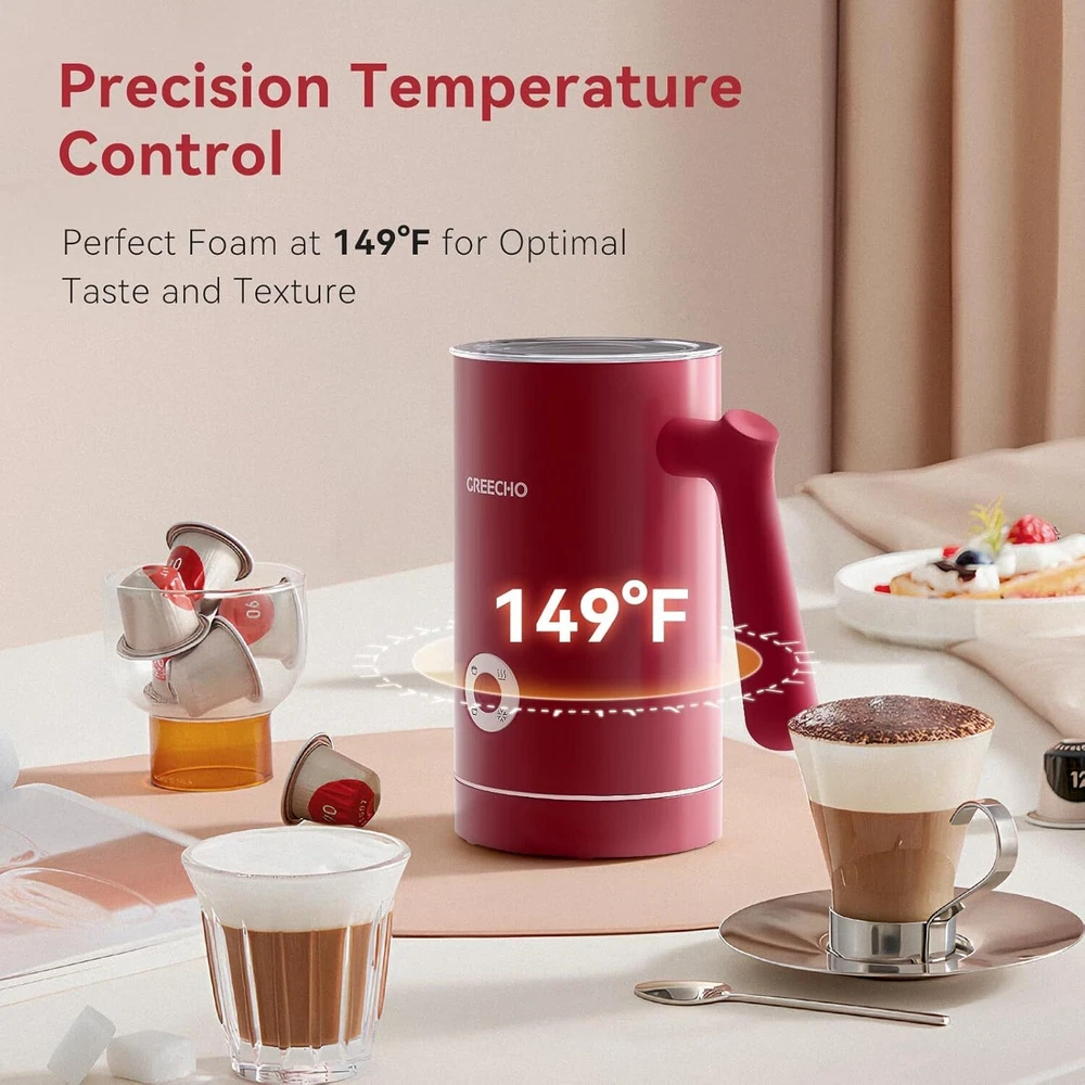 Milk Frother and Steamer, GREECHO 4 IN 1 Electric Frother, Viva Magenta