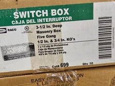 RACO 699 5 GANG, 3-1/2" DEEP MASONRY BOX