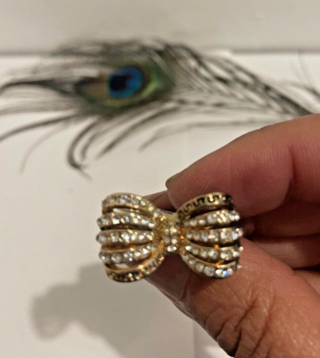 Modeschmuck Damen Frauen Goldfarben Ring Schleife Stil Ring UK Größe L
