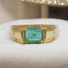 Emerald Octagon Cut With 14K Solid Yellow Gold Ring For Men's 917