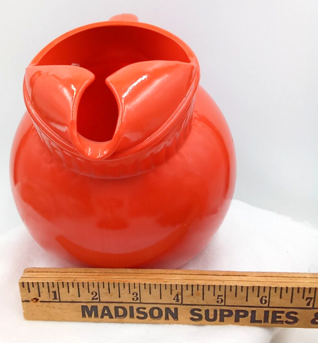 Anchor Hocking Ball Pitcher Jug Orange Glass Handle Spout Glossy MCM Vintage USA - Picture 9 of 9