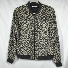 Equipment Femme Abbott Silk Bomber Jacket Leopard Print Womens S Full Zip $328
