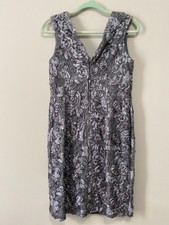 Marina V Neck Gray Lace Dress With Sequins And Ribbon Rossettes, Size 10