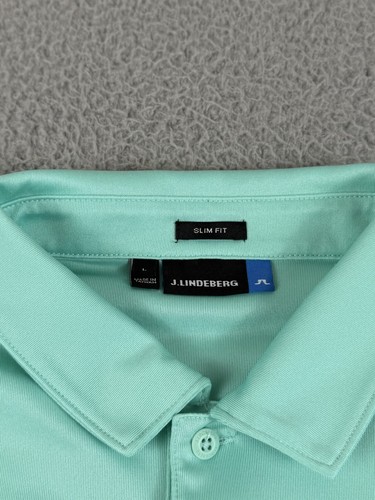 J.LINDEBERG Polo Shirt Mens L Green Blue Slim Fit Colorblock Golf Performance - Picture 7 of 15