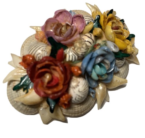 Vintage Brosche Blumen Rose aus Muscheln - Bild 7 von 12