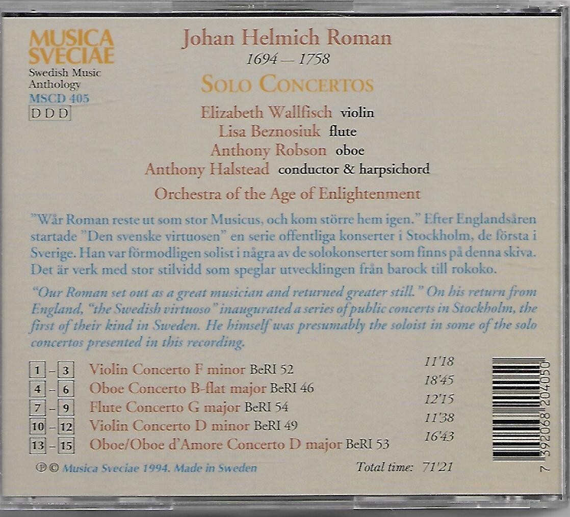 Johan Helmich Roman Solo Concertos CD Musica Sveciae | eBay UK