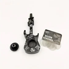 Metal Tobacco Pipe,4.13" Black Skull Patterned Guitar Style Aluminum Smoke Pipes