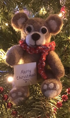 Nadelgefilzt OOAK Winter Weihnachten Gelenk Teddybär Handarbeit Geschenk von Jen x