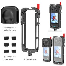 For Insta360 X5 Camera Metal Frame  Silicone Lens Cover Wind Noise Proof Cotton