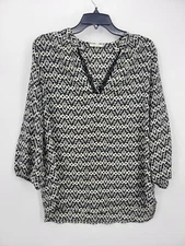 Pleione Anthropologie Top Womens Large Black Ivory Batik Scarf Print Artsy Boho