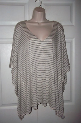 B.L.E.U.  Women's 1X Butterfly Off White Gray Horizonal Stipes NWT