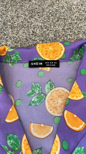 Oranges Pattern Purple Short Sleeve Button Down Shirt SHEIN Size Medium - Picture 3 of 9