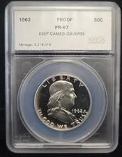 1962 Silver Proof Franklin Half Dollar SEGS PR67 DCAM *Obverse* | Gorgeous Coin