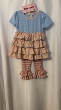 Matilda Jane Piece of Cake Top Tiered Ruffle Blue Pink Girl Size 4  Free Pants