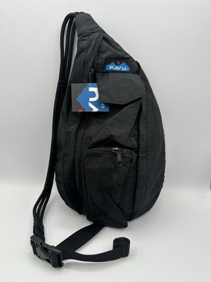 Kavu Mini Rope Sling Bag Black Renew Pockets Zip Water Resistant Logo Backpack