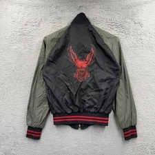 Vintage AMF Harley Davidson Satin Bomber Jacket 70’s Black Motorcycles Size S