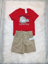 NWT Baby Gap Toddler Boy's Firetruck Shirt Khaki Shorts Set Size 4 Yrs