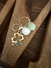Beautiful Gold & Rhinestone Shamrock Keychain-Key Ring-Handmade-Free Shipping!