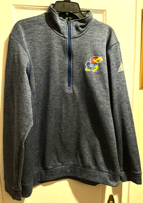KU Kansas Jayhawk Pullover Mens XL Team Issue 1/4 Zip Adidas Climawarm READ