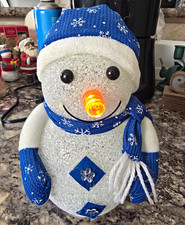 Light Up LED Snowman Figurine Blue Hat Scarf Christmas Decor 8"