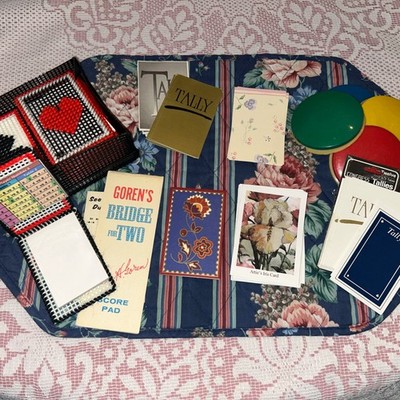 Vintage Lot Bridge Tally Score Cards, Bid Wheel Score Set Needlepoint Handmade