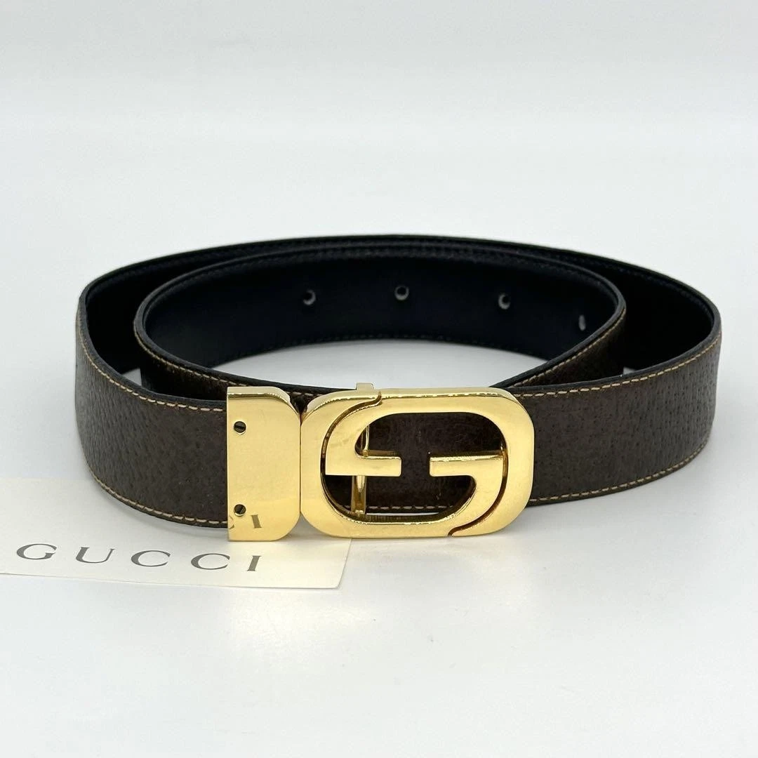 GUCCI Femme Gg Gold Hardware Marron Cuir Noir