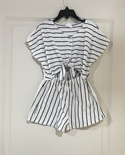 Zara Girls Size 7 Striped Tie Back Romper Cream Black Coastal Chic
