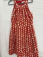 Eliza J Womens Coral Orange cream lined Polka Dot Halter Fit & Flare Dress Sz 6