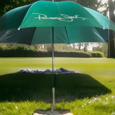 Large lucky green Panama Jack branded golf umbrella. 