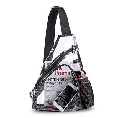 Clear PVC Sling Bag - Stadium Approved Shoulder Crossbody Large, Black 