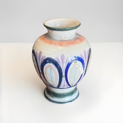 Mid Century Erandi Tonala Mexico Pottery Vase Signed Blue Floral 11''