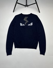 Maglione Uomo Lana Pullover Fendi Monster Eyes Blu Navy Taglia 46