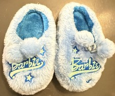 Barbie Slippers Blue Faux Fur Logo Super Plush Girls Size 11/12 Toddler Y2K