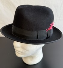 Vintage 70 s Harcfield 100 Wool Fedora Hat USA Feathers W.P.L 4543 Black USA